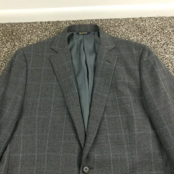 Brooks Brothers Sport Coat Italy Wool Windowpane Plaid Gray Blue 42R Fitzgerald - Picture 1 of 13
